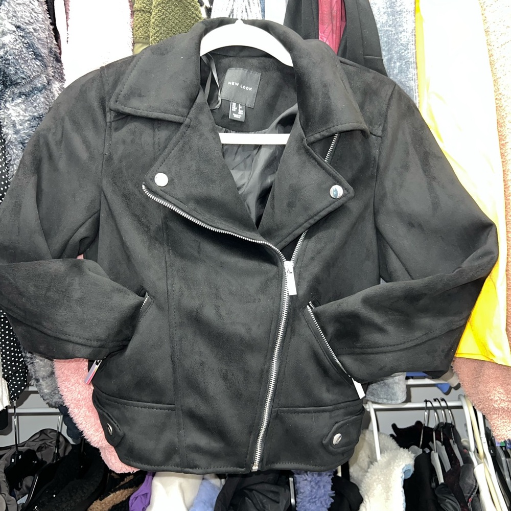 New Look Black Suede-Look Biker Jacket